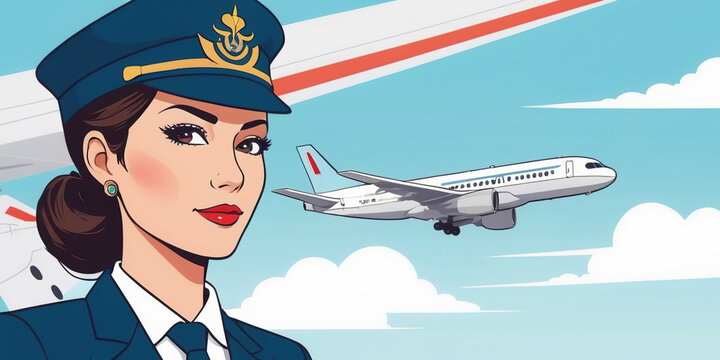 Flight attendants or flight attendants working on the plane. The concept of air transportation and tourism. World Civil Aviation Flight Attendant Day