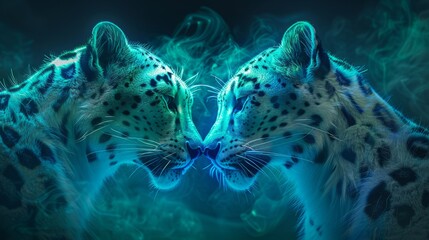 leopard in neon light. - obrazy, fototapety, plakaty