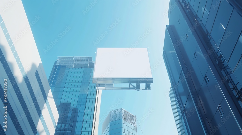 Aufkleber blank white billboard between business centers with blue sky mock up 3d render : generative ai