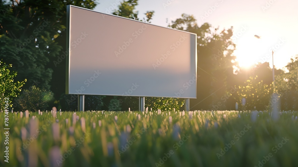 Aufkleber on the lawn is a horizontal empty billboard for information and advertising : generative ai