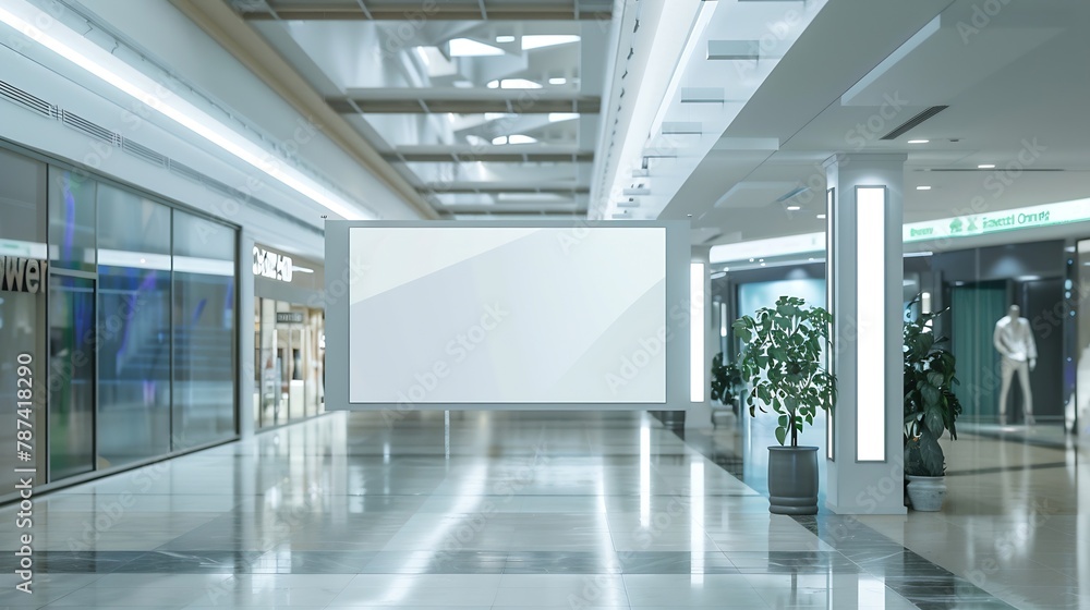 Poster big horizontal billboard banner signage mock up display in the shopping center : generative ai