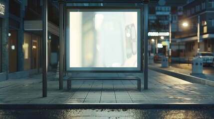 Blank white mockup of bus stop vertical billboard in front of empty street background : Generative AI