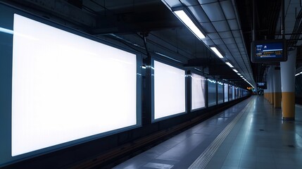 Blank advertising billboards in the railway station The commuter line passes behind billboards : Generative AI
