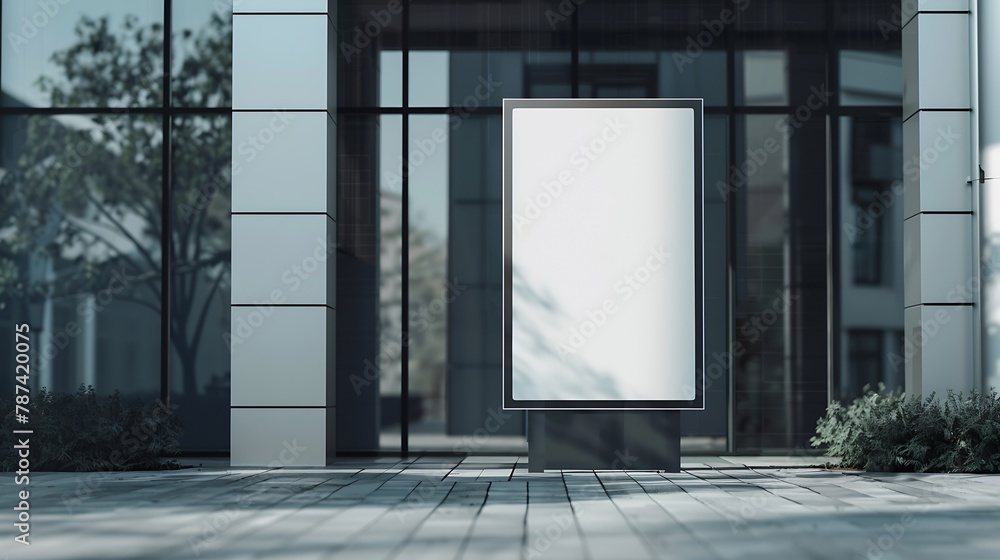 Poster advertising biilboard mockup in front of the modern office building : generative ai