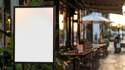 White paper poster mockup displayed outside the building restaurant Marketing and business concept : Generative AI