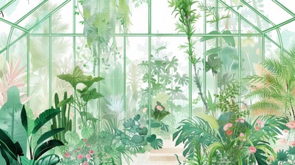 Obraz premium Serene Greenhouse Oasis with Lush Tropical Plants