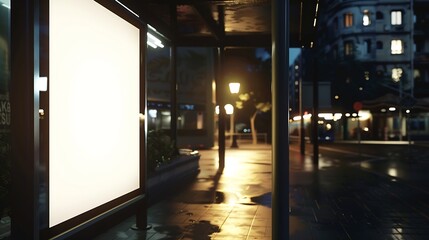 Mock up of blank advertising light box on the bus stop : Generative AI