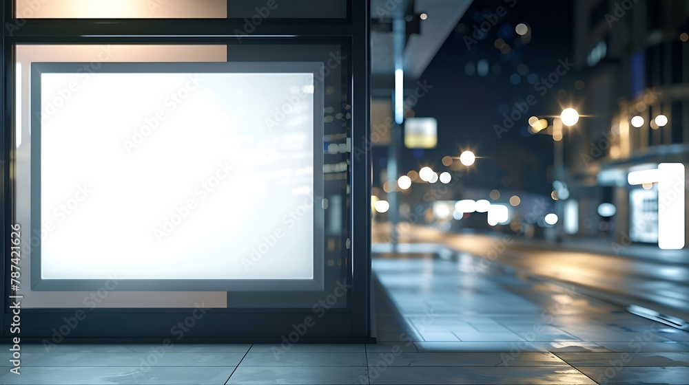 Aufkleber mock up of store blank street showcase window in a city at night front view : generative ai