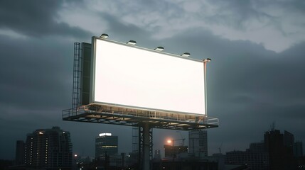 Blank white horizontal billboard on skyline background at evening perspective view Mock up advertising concept : Generative AI