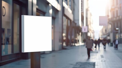 Blank square sign mockup in the urban environment on the street empty space to display your store sign or logo Mockup on white background for the design of advertisements : Generative AI