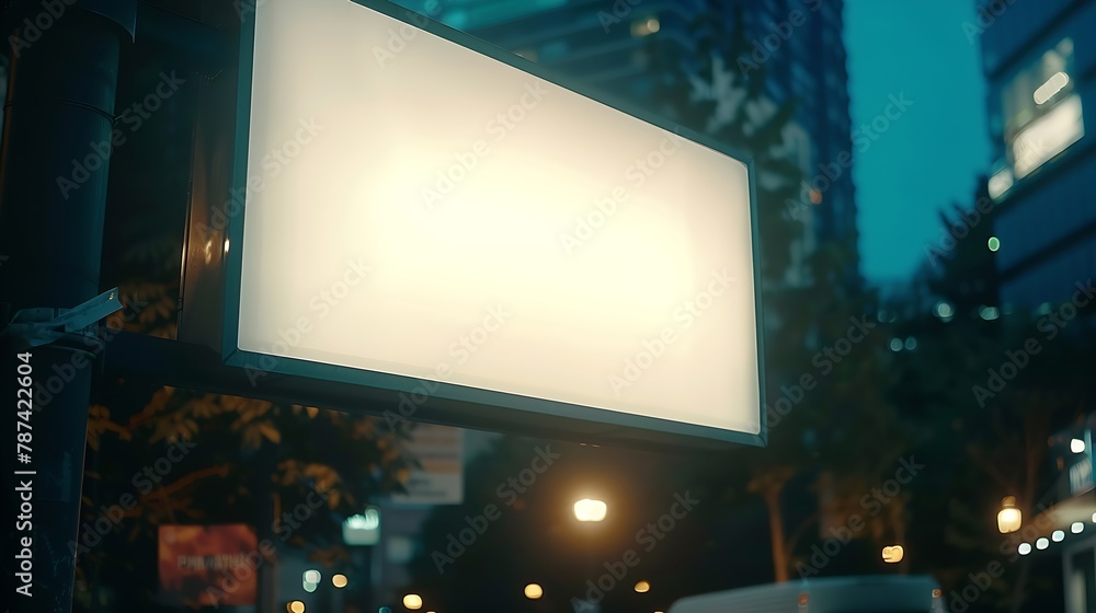 Poster blank billboard in showcase on evening street mock up : generative ai