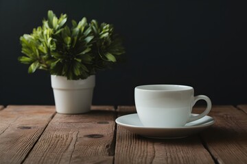 Realistic white ceramic cup set up in home interior