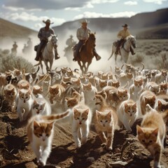 Herding Cats Cowboys herd cats like a rodeo with horses