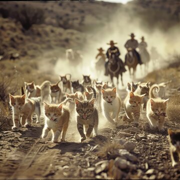 Herding Cats Cowboys herd cats like a rodeo with horses