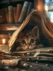 Feline Bibliophile A Curious Cat Hides Amidst the Stacks Seeking Solace and Secrets in the Literary Realm