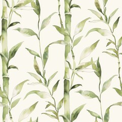 Naklejka premium Serene Watercolor Bamboo Pattern Background for Tranquil Design