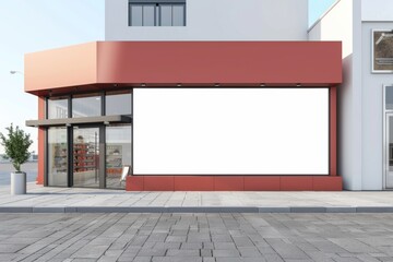 Modern art supplies store exterior with vibrant red facade and clear front windows