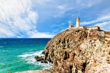 Famous lighthouse of the Cabo de Gata-Nijar Natural Park, Almeria, Spain