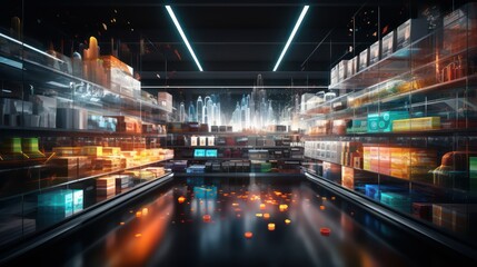 Digital composite of Blurred image of shopping mall with lights and reflections - Powered by Adobe