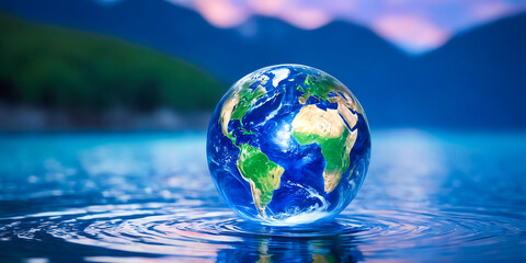 The surface of the planet Earth is clear water. Concept of World Water Day. 