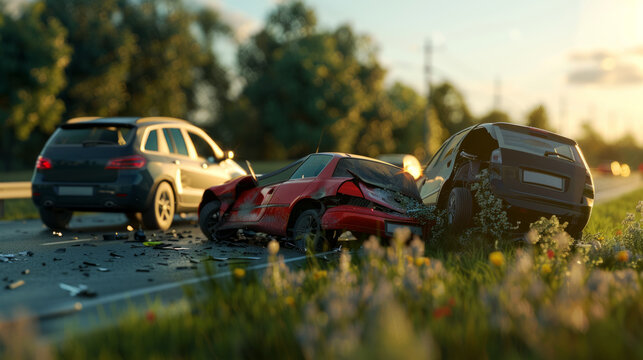 Dramatic scene of city car side collision on the street, traffic accidents concept