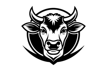 the cow mascot logo vector with solid black and white