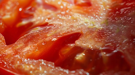Macro view of the texture of a slice of tomato