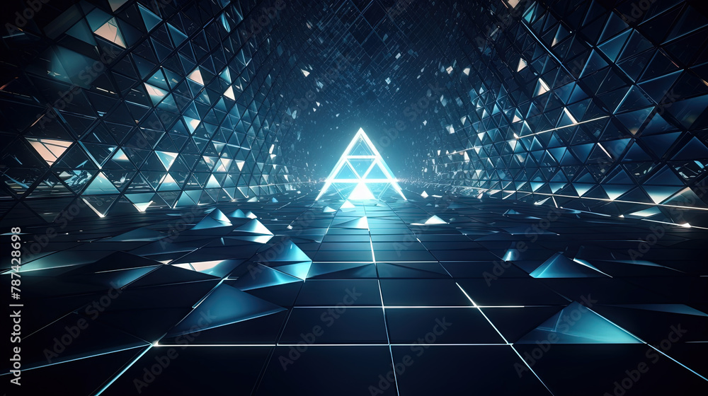 Poster Abstract background with structure of neon triangles and technology style.