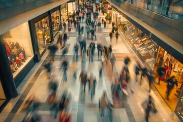 Obraz premium Crowd of people walking down a busy mall.