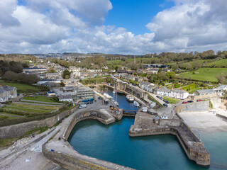 Charlestown harbour from the air cornwall uk 