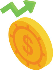 Gold dollar coin icon isometric vector. Money finance. Support grow