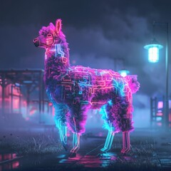 Fototapeta premium llama in neon light.