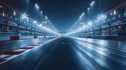 Illuminated Raceway Silence. Concept Night Photography, Artistic Light Trails, Dark Urban Setting,...