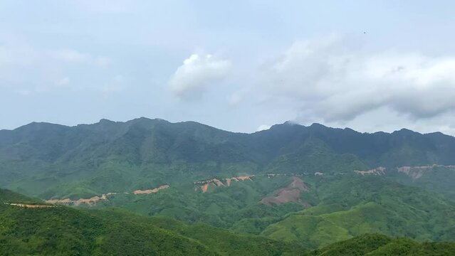 Aerial view of beautiful mountain valley in guite road near lungthul l village. Nature landscape image of manipur in india.