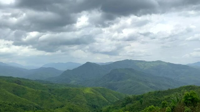 Aerial view of beautiful mountain valley in guite road near lungthul l village. Nature landscape image of manipur in india.