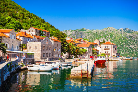 Boats in Perast town port, Montenegro