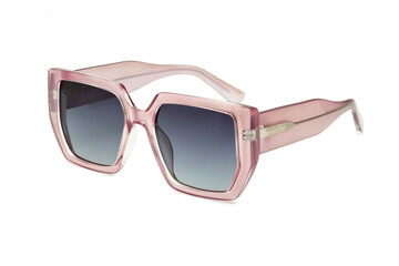 Side view of female polarized sunglasses in pink color for e-commerce isolated on white background.