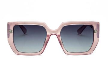 Front view of female polarized sunglasses in pink color for e-commerce isolated on white background.