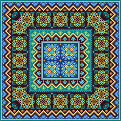 Vector abstract decorative ethnic ornamental illustration. Colorful square carpet