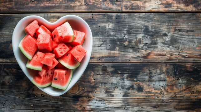 Heart Shaped Bowl Filled With Watermelon Slices
