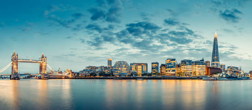 the skyline of london after sunset
