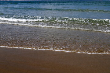 Sandy beach on the shores of the Mediterranean Sea in northern Israel.