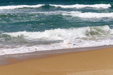 Fototapeta na wymiar Sandy beach on the shores of the Mediterranean Sea in northern Israel.