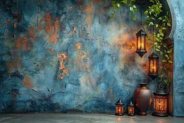 ramadan concept copy space for text, background lantern decorative lamp