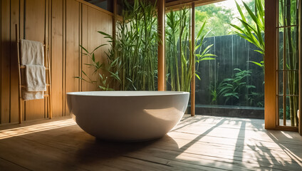 Beautiful Japanese style bathroom interior houseplant