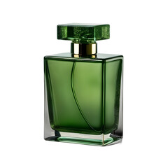 Forest moss green square perfume bottle with a textured surface, Transparent Background, PNG Format