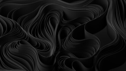 Black layers of cloth or paper warping. Abstract fabric twist. 3d render illustration - 787434405