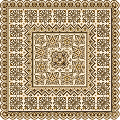 Vector abstract decorative ethnic ornamental illustration. Monochrome square carpet