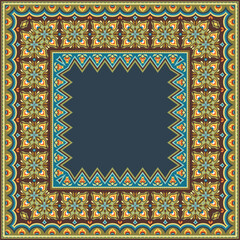 Obraz premium Vector abstract decorative ethnic ornamental border illustration. Colorful carpet frame