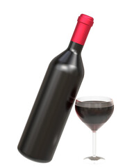 3D Red wine bottle rendering for mockup 